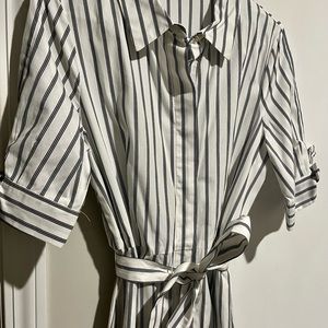 Calvin Klein 100% Cotton white striped button front maxi shirt dress size 8